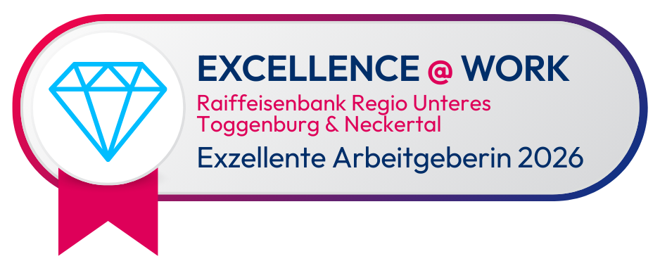 Excellence@Work Award 2026 für die Raiffeisenbank Regio Unteres Toggenburg & Neckertal als exzellente Arbeitgeberin.